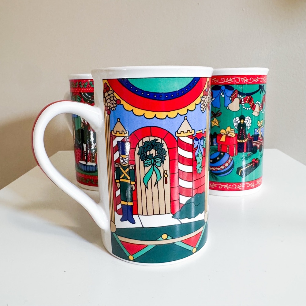 Vintage 1996 Fine Work Limited Edition Santa Christmas Coffee Mugs Set of 3